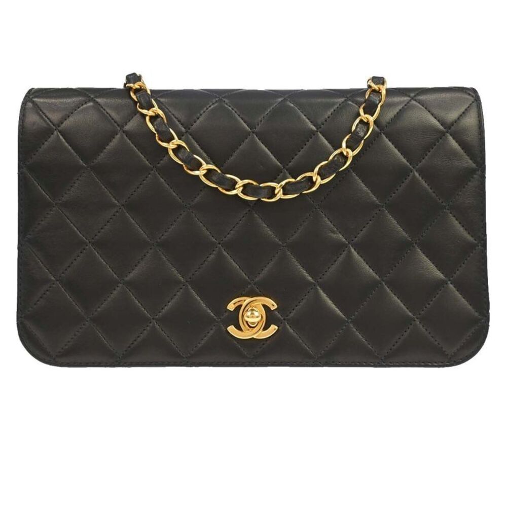 Chanel Vintage Full Flap Quilted Lambskin Black Leather Shoulder Bag Bag